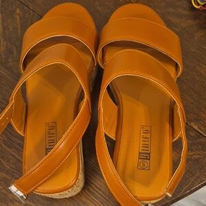 Size 8 Brown Strappy Cork Platform Sandals